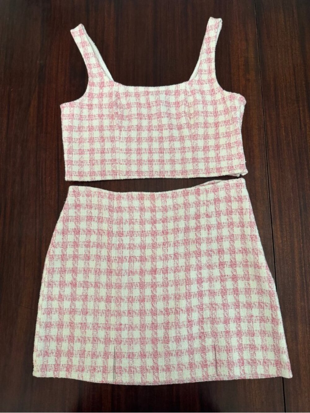 ASOS DESIGN Pink Gingham Co-Ord Set Crop Top Mini Skirt Size 10 - Picture 2 of 12